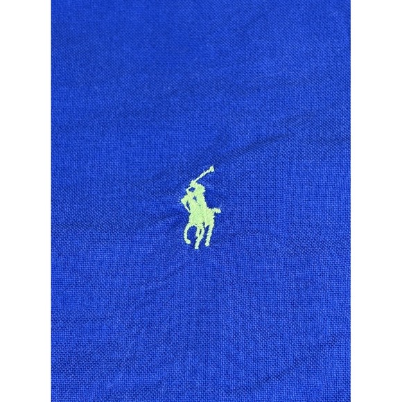 Polo Ralph Lauren Mens Short Sleeve Button Up Bright Blue Size XL Green Pony - Picture 3 of 6